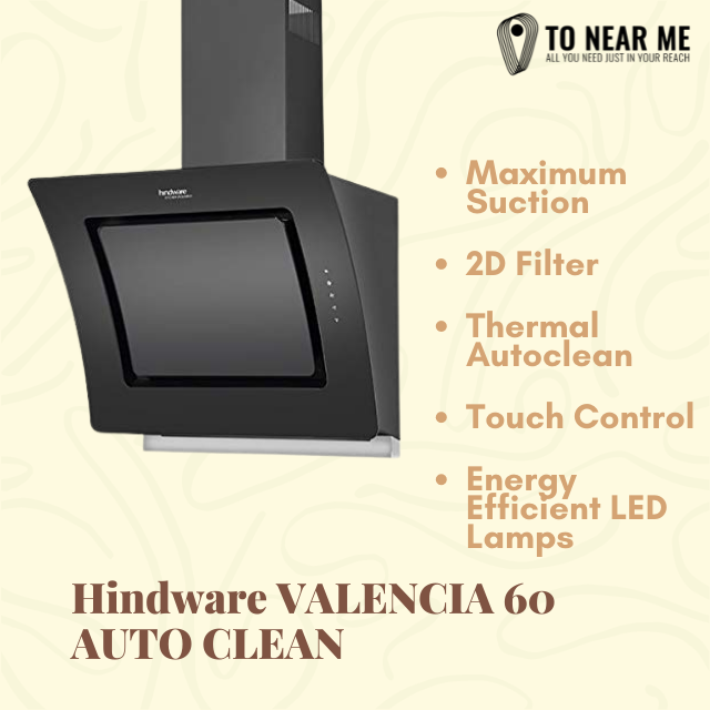 Hindware VALENCIA 60 AUTO CLEAN Auto Clean Wall Mounted Chimney(BLACK 1100 CMH)